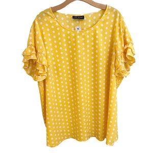 NWT Lane Bryant Yellow & White Polka Dot Short Sleeve Blouse, Size 24